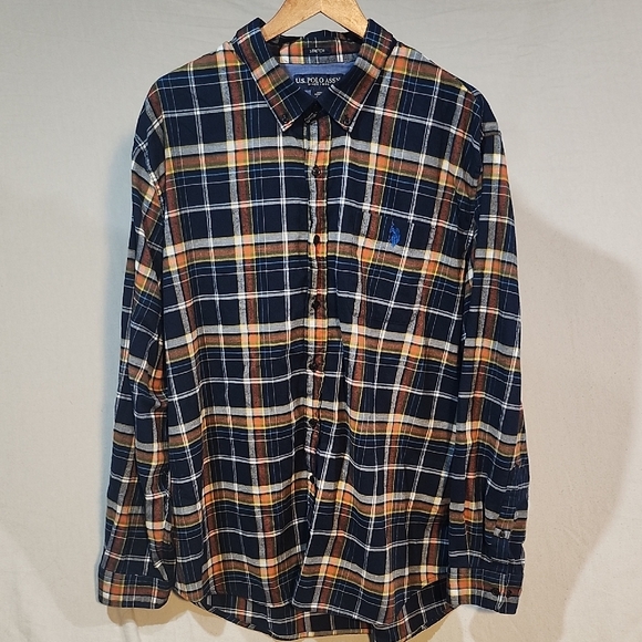 U.S. Polo Assn. Other - U.S. Polo Assn. Men's Plaid Thin Flannel Shirt -Navy and Orange Stretch Size 3XL